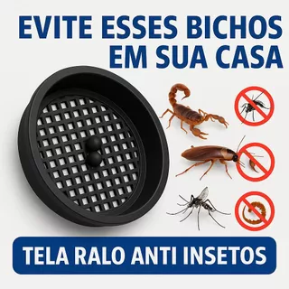 Tela Protetora Anti Inseto Escorpião Dengue Baratas Para Ralos 10Cm ou 15Cm Preto Contra Entupimento