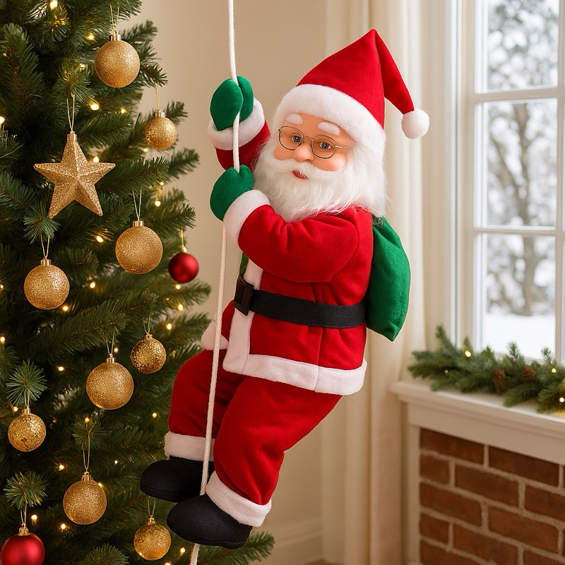 Papai Noel Escalador na Corda 56 cm Decorativo Natal