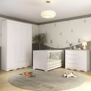 Quarto de Bebê Completo com Berço Americano 3 em 1 p/Colchão 130x70cm Realeza Multimóveis MP4583 em Oferta na Shopee