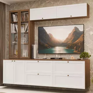 Estante Sala de Estar com Rack + Cristaleira 230cm Vik Madesa 02 R em Oferta na Shopee