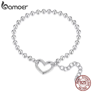 Bamoer Original 925 Prata Esterlina DIY Pulseira Em Forma De Coração Básico Grânulo Corrente Jóias Presente Feminino em Oferta na Shopee