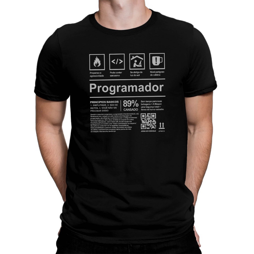 Camiseta Programador Camisa Engraçada Programação Basica 100% Algodão ...