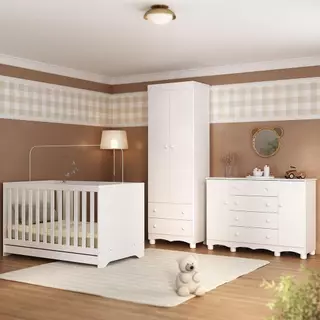 Quarto de Bebê Completo com Berço Americano 3 em 1 p/Colchão 130x70cm Dengo Multimóveis MP4596 em Oferta na Shopee