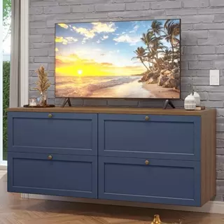 Rack para TV até 70 Polegadas 160cm 4 Gavetas Rustic/Azul Vik Madesa 04 em Oferta na Shopee
