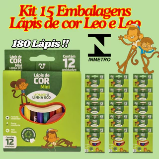 Kit 15 Embalagens Mini Lápis de Cor Leo&Leo 180 Lápis Linha Eco Escolar Para Colorir Papelaria em Oferta na Shopee