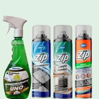 Kit Limpeza Pesada Provita + Zip (Desengordurante, Saponáceo, Limpa Forno e Desengordurante de Cozinha)