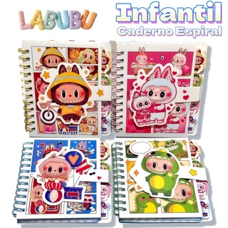 Caderno LABUBU Espiral A7 - Fecho Mágico Durável, Estilo Cartoon Super Fofo com Detalhes Adoráveis em Oferta na Shopee