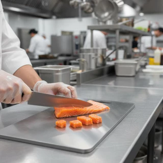 Tábua de Corte Profissional em Aço Inox 304 Antibacteriana, Antimofo e Superfície Antirriscos