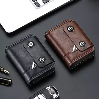 Carteira Masculina De Couro PU, Porta-Cartões De Órgão Curto, Fivela Dupla, Zíper, Bolsa De Moedas, Multifuncional