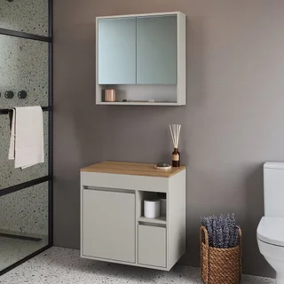Conjunto para Banheiro Gabinete Suspenso 60cm com Espelheira Bangladesh Arenas