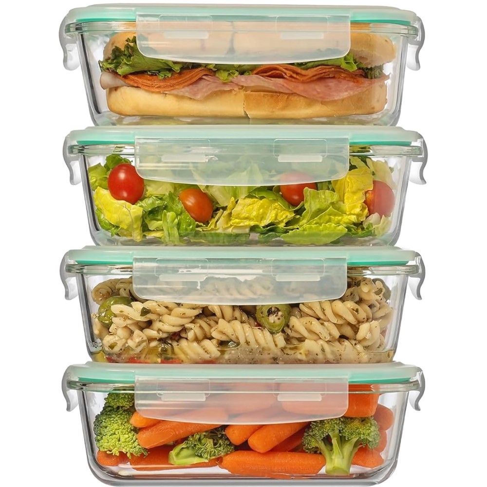 Kit 4 Potes de Vidro Marmita com Tampa Hermética Verde 1040ml Yikasa