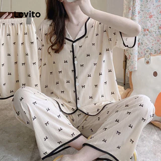 Lovito Conjunto de Pijama 3 Peças Fofo para Casa com Calça Longa e Short Mãe/Verão para Mulheres LNE121127 em Oferta na Shopee