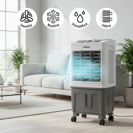 Climatizador de Ar Frio Portátil Itatiaia 20 Litros 4 em 1 Resfria Umidifica Filtra Ventila