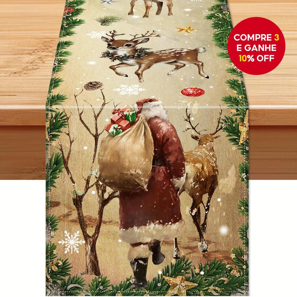  Caminho de Mesa Natalino Vintage, Decoração de Mesa de Natal com Papai Noel, Caminho de Mesa Feliz Natal