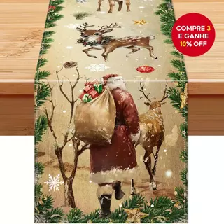 Caminho de Mesa Natalino Vintage, Decoração de Mesa de Natal com Papai Noel, Caminho de Mesa Feliz Natal