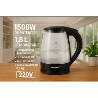 Chaleira Elétrica De Vidro 1,8L Vidro Be Smart Preto 220V