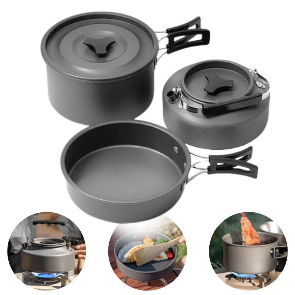 Kit De Panelas Cozinha Portátil Para Acampamento Com Antiaderente