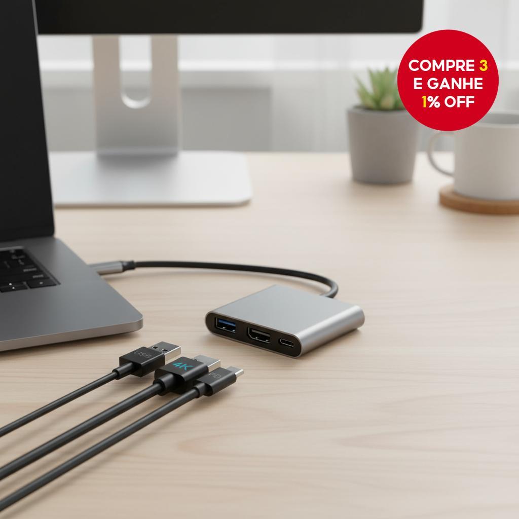 Tipo C para HD 4K PD 100W Hub USB 3 em 1 Conversor para Transferência ...