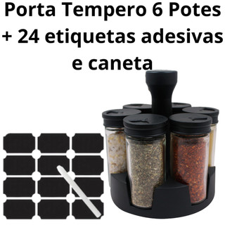 Porta Temperos Condimentos Giratório 6 e 9 Potes Vidro 90G com Tampa Dosadora + Etiquetas Adesivas — foto 2 — Achou Levou Brasil