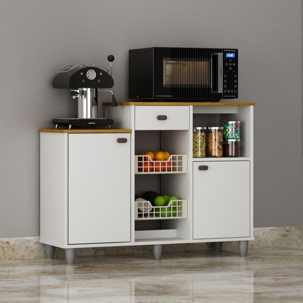 Fruteira Flora 2 Portas 1 Gaveta Cinamomo ou Branco, Estrutura em MDP, Design Versátil