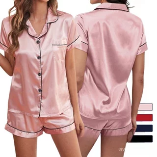 Joyjoy Conjunto de Pijama de Cetim Plus Size, Duas Peças, Camiseta de Manga Curta e Shorts, M-2XL em Oferta na Shopee