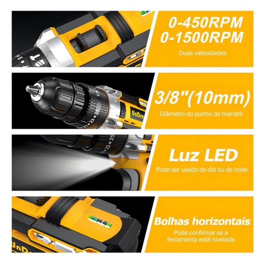 Parafusadeira Furadeira 48V 2 Baterias Com Maleta e Acessórios Completo