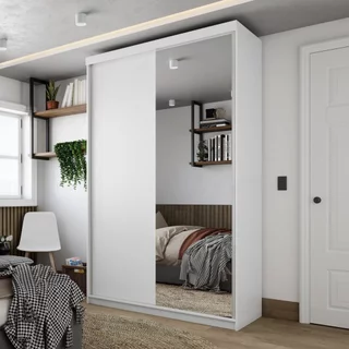 Guarda-roupa Solteiro 100% Mdf Bp com 2 Portas e 1 Espelho Geneve Branco