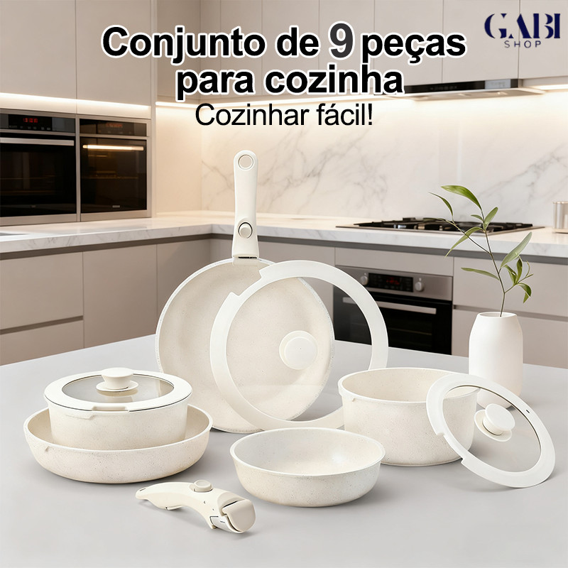 Conjunto De 9 Peças De Utensílios De Cozinha Práticos Combinados Com Punho e Tampa Removível GABI