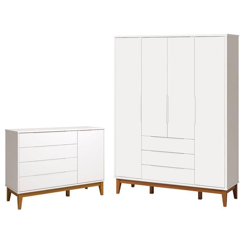 Cômoda com Porta e Guarda Roupa Infantil Classic Elfe Branco Acetinado Amadeirado - Reller