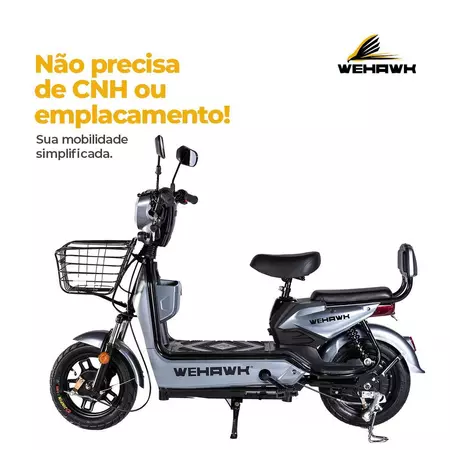 Bicicleta Scooter Elétrica WeHawk 500W Basket WX-03 – Sem CNH, Bateria Removível