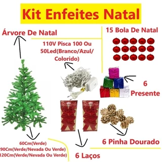 Kit Enfeites Natal Com Árvore De Natal 6 Laços110V Luz 6 Presente Pinha Dourada E 12 Bola De Natal em Oferta na Shopee