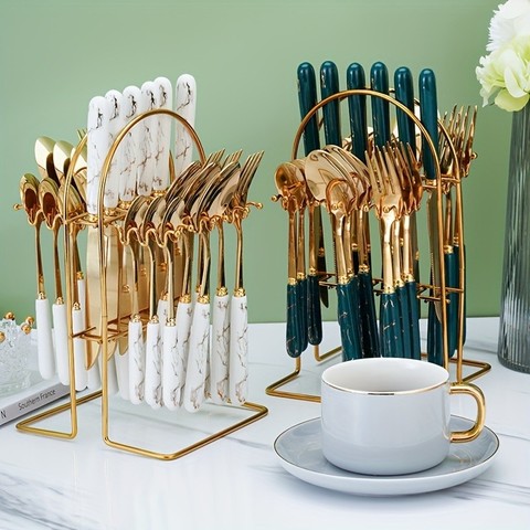 Kit 24 peças Talheres Colher Garfo Faca aço inoxidável de luxo  (Sem Suporte) Para Casa e Catering de Hotel — foto 1 — Achou Levou Brasil