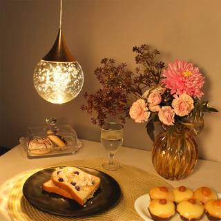 Luminária Pendente Cúpula Bolhas Cristal Dourado Led Redondo