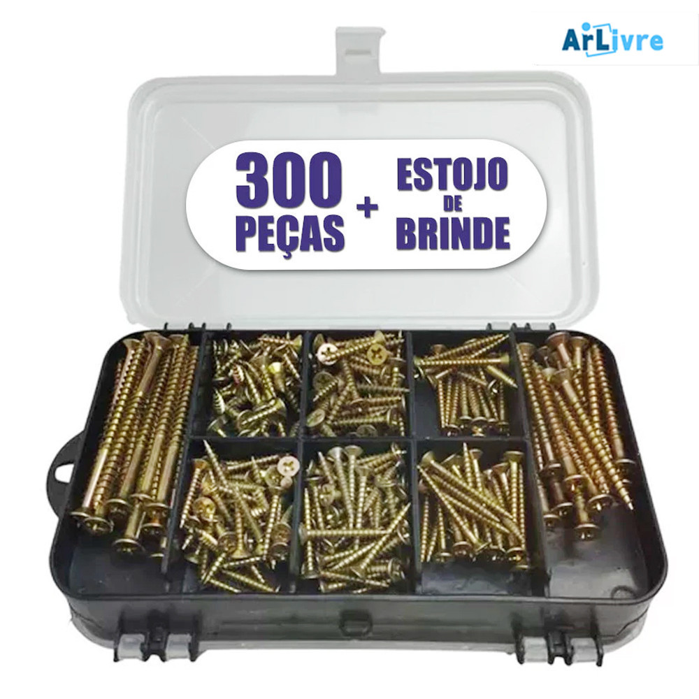 Kit 300 parafusos para madeira buchas nylon maleta prática para oficina e construção