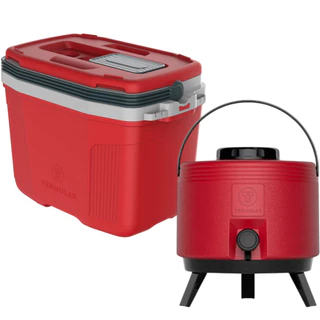 Kit Praia Cooler 32 Litros Vermelho Termolar e Garrafa Tipo Botijão 6 Litros Vermelho Pés Retráteis em Oferta na Shopee