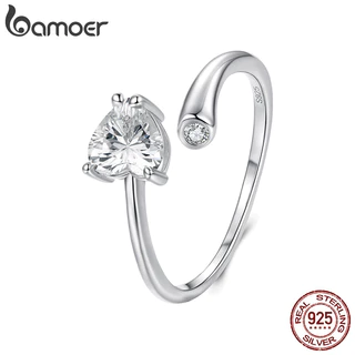 Bamoer Original 925 Prata Esterlina Anel Ajustável Em Forma De Coração Zircão Design Jóias Presente Feminino em Oferta na Shopee