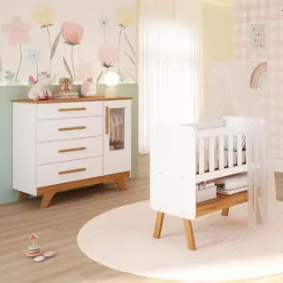 Quarto de Bebê Completo Mini Berço 3 em 1 Cômoda 1 Portas 4 Gavetas Retro 100% MDF em Oferta na Shopee