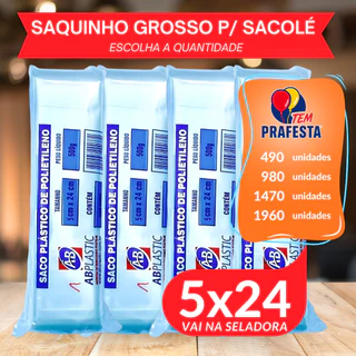 Saquinho Transp. 9mm 5x24 - Escolha a Quantidade - Geladinho Gourmet, Sacolé - Abplastic