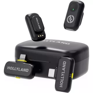 Microfone Lapela Hollyland Lark A1 Combo Preto P/ iPhone e Android USB-C Lighting