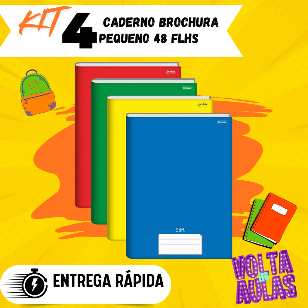 KIT 4 Cadernos Brochura Pequeno Capa Dura Pautada 48 Folhas 1/4 ...