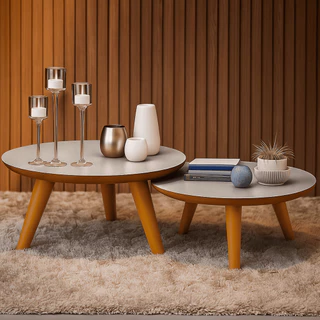 Mesas De Centro Redonda Com Pés Plástico PVC Caramelo Kit 2un Para Sala Sofá Decoração