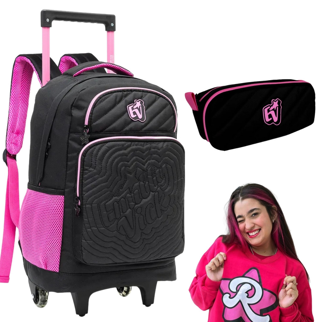 Kit Escolar Mochila De Roda Estojo Coleção Emilly Vick Preto | Shopee ...