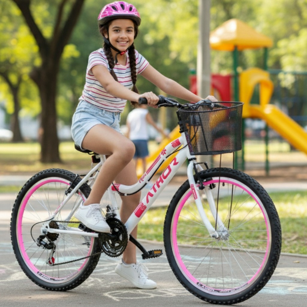 Bicicleta Aro 24 Feminina Marcha 18v Athor Musa C/ Cestinha Menina 9 10 ...