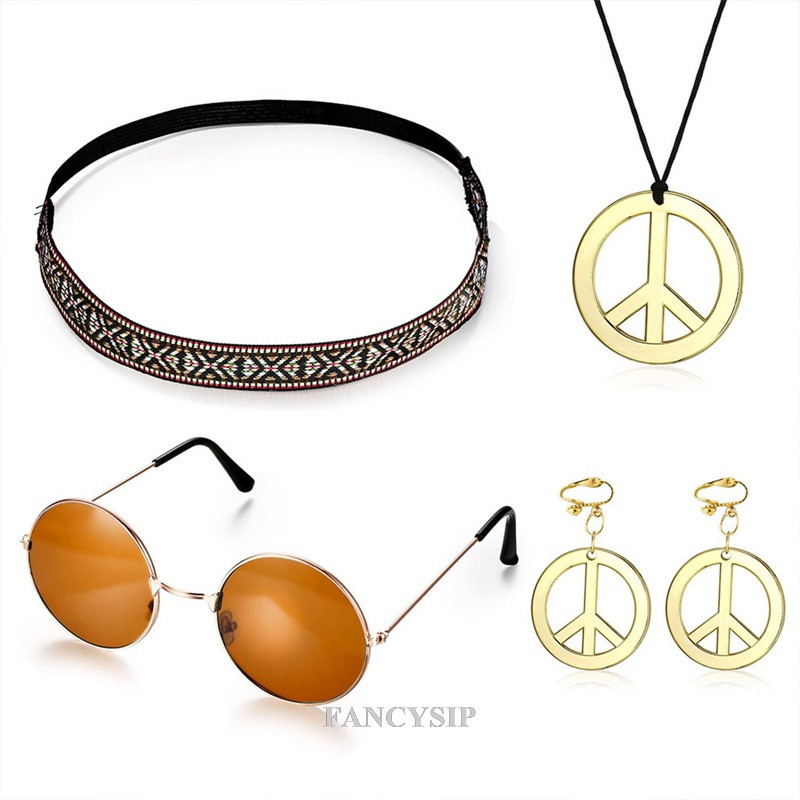 Set De 3 Accessoires Hippie – Perruque Afro, Lunettes Et Moustache – Costume Années 70 – Pour Fêtes Et Festivals