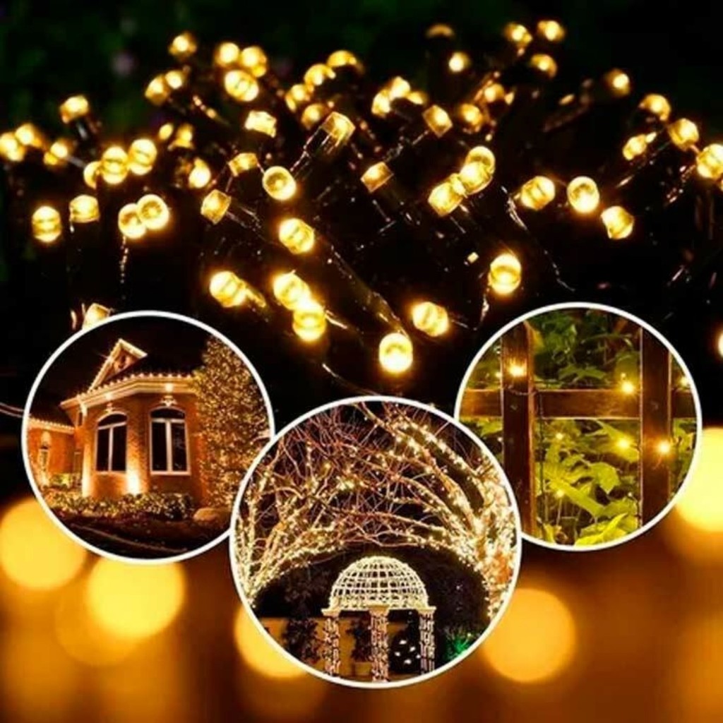 Pisca Pisca Natal Cordão 10 metros 8 funções 100 lâmpadas Luz Amarelo ...