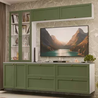 Estante Sala de Estar com Rack + Cristaleira 230cm Vik Madesa 01 B em Oferta na Shopee