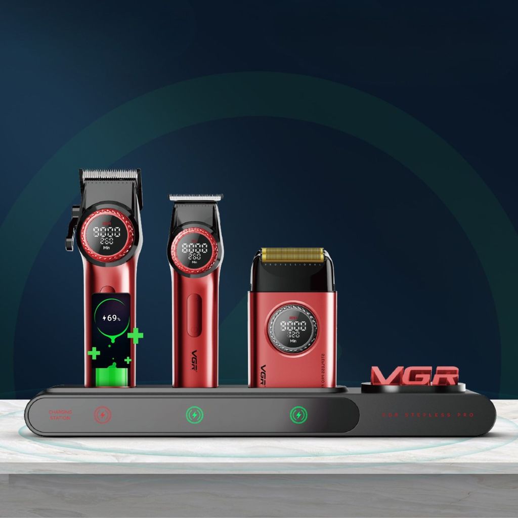 Combo Máquina De Corte Cabelo Acabamento Shaver Vgr V-001 Vermelha