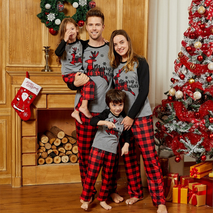 Roupa de Natal para família pai e filho, pijamas xadrez de Natal ...