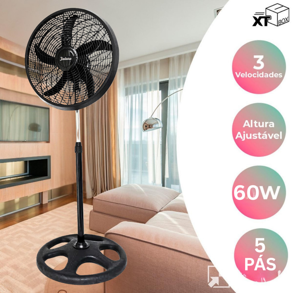 Ventilador De Chao Coluna Inox Silencioso 5 Pás Power Turbo 130 Cm ...