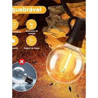 【G40 Inquebrável Cordão De Luz Iluminação】Externa 10M/15M/20M/30M com Lâmpadas Varal De Luzes Decoração Carnaval Natal